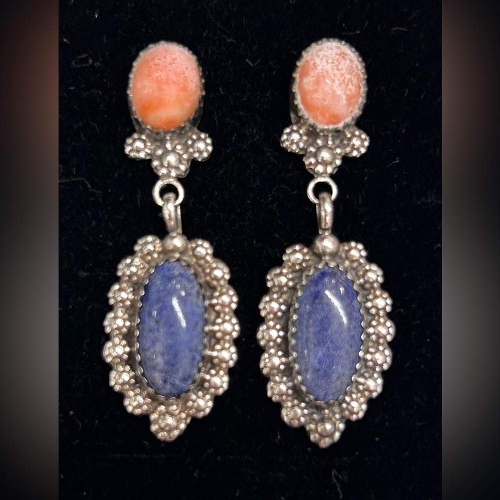 Vintage native Navajo sterling stamped and signed post back earrings.